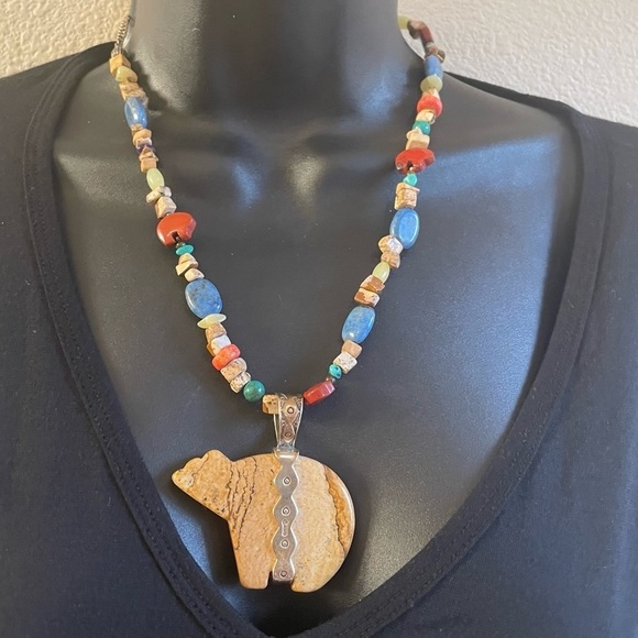 Carolyn Pollack Relio Multi Gemstone & Sterling Spirit Bear Necklace 18”-22” - Picture 6 of 6